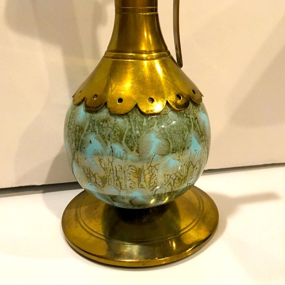 Delft Holland Brass Ewer with Blue/Green Marbled Base~RARE FIND - Picture 7 of 7